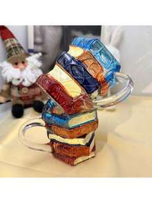 1/2 件彩绘书本堆叠咖啡杯，独特的书形咖啡杯