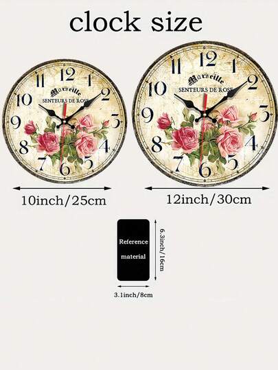 Pc 10 Inch/12 Inch Silent Non Ticking Wooden Wand Klok Vintage French Bloemen view 6