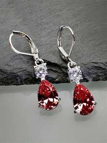 一对奢华立方氧化锆水滴耳环，女士珠宝礼物，适合婚礼、订婚、周年纪念、派对、情人节等场合 - 1# - 查看 15