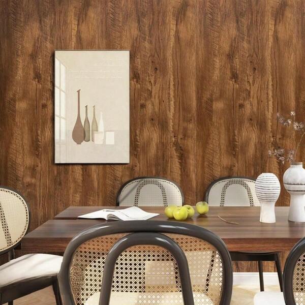 1 Roll Of Brown Retro Wood Grain Self-Adhesive Wallpaper Simple Bedroom Living Room Background Waterproof And Stain Resistant Wallpaper 17.7inX196.8/393.7in Kitchen Cabinet Stickers Dormitory And Office Furniture Renovation Easy To Clean And Detachable DIY Home Decoration ﻿