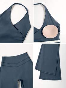 NcmRyu 1套女式性感露背深V领喇叭形运动套装 - Iron Gray - 查看 4