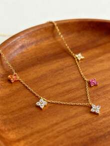 Newsoul 1件优雅锆石流苏项链，S925纯银流苏项链，精致珠宝礼品，适合女性，适合派对、婚礼、日常佩戴 - 彩色四葉草1 - 查看 7