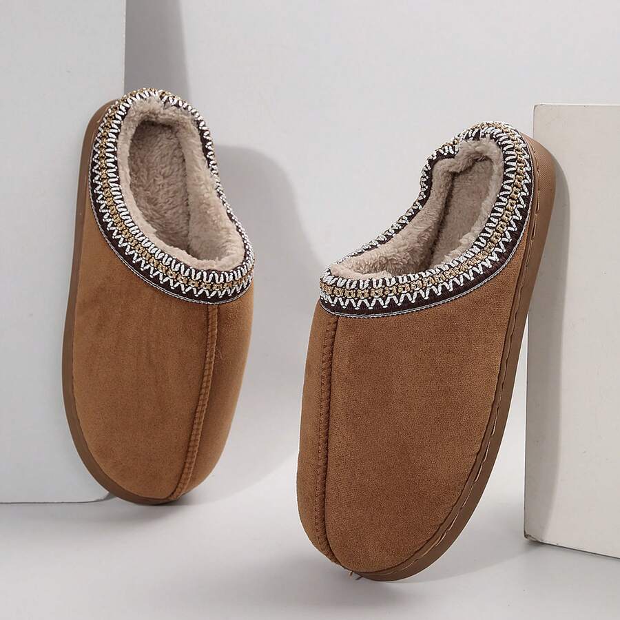 Soft Sole Womens Boots Solid Color House Shoes Plush Lining Cotton Fuzzy Slippers Bedroom Slippers Autumn Winter Indoor Outdoor - 棕色 - 查看 1