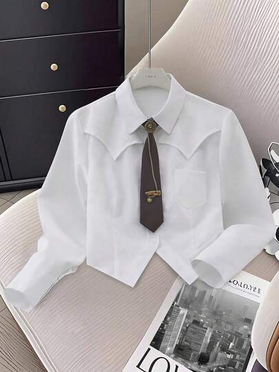 Women's Striped/White/Black Asymmetrical Hem Shirt With Tie: It Combines Vintage Western, Retro, And Casual Styles, And Is Very Suitable For Fashionable Women In Daily And Dating Occasions, As Well As For Students Returning To School And Campus Parties.