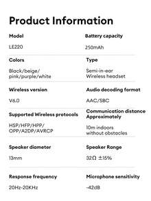 Fones de Ouvido Bluetooth Minimalistas Lenovo LE220, Meia Inserção, Esportes, Música, Efeito de Som Panorâmico, Alta Qualidade, Chamadas de Alta Definição, Fones de Ouvido Sem Fio, Compatível com Smartphones e Computadores, Presente Elegante para Férias - Bege - Visão 10