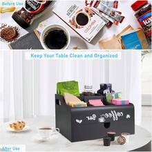 YUNRUICHI Coffee Station Organizer For Countertop Wooden Coffee Bar Accessories Storage With Drawer Detachable Coffee Pods Holder And Basket For Sugar Creamer - Black - View 6