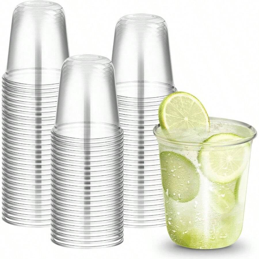 D50 PCs Clear Round Bottom Plastic CupsDisposable Steml Wine Glasses Iced Coffee Cups For Cold Drinks Juice Boba Tea Smoothie Milkshake Baby Shower Cups For Parties Weddings 12 Oz - 無色 - 查看 1