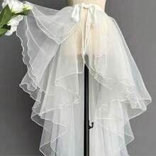 1pc Women's Crystal Mesh Overlay Dress | White, Black | Asymmetric Front Short Back Long Swallow Tail | Asymmetric Mermaid Performance Dress | Asymmetric Puff Dress | Flowing Stage Dress | Glass-Like Voluminous Skirt | One-Piece Small Apron | Ruffled Multi-Layer Trailing Overskirt | Suitable For Weddings, Banquets, Performances, Parties | Bridal, Bridesmaid, Stage Show, Decorative Dress | Cosplay, Photo Shoot, Dance, Performance, Halloween Costume