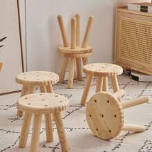1pc Wooden Round/Square Cookie-Shaped Stool, Suitable For Entryway Shoe Bench, Living Room Decor Shelf, Plant Stand, Multi-Purpose Decoration