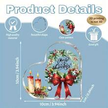 Christmas Decorations 2D Flat, 1pc Heart-Shaped Acrylic Desktop Ornament - Merry Christmas Decoration With Red Berries, Holly Leaves - Elegant Tabletop Decor For Home, Office, Party - Perfect Holiday, Birthday, Wedding, Anniversary Gift - Durable Acrylic Plaque
