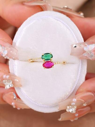 925 Sterling Silver Delicate Micro-Inlaid Zirconia Ring, Oval Vintage Elegant Jewelry For Women