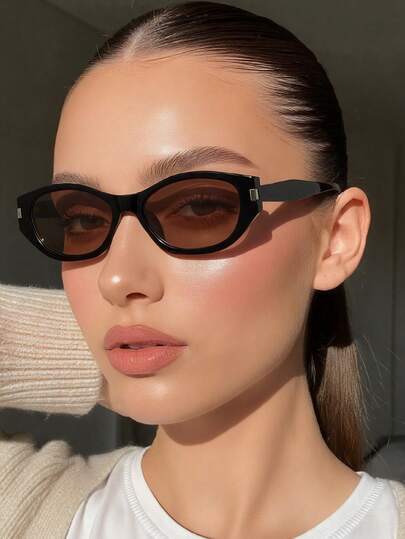 1 Pair Women's Black Cat Eye PC Frame Vintage Diamond-Shaped Temples Fashion Glasses For Street Style, Vacation