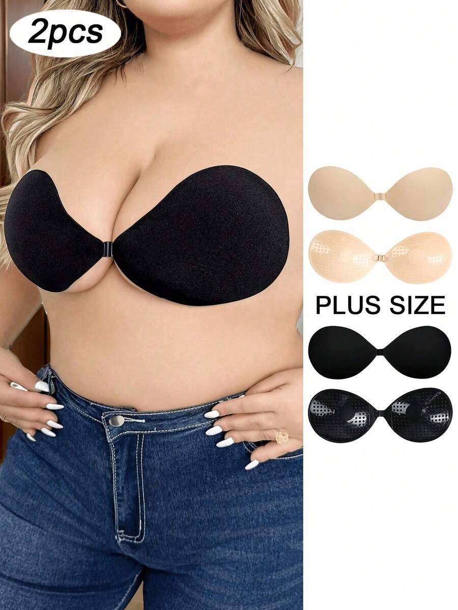 2pcs PLUS SIZE Invisible Bra, Sticky Push-Up Bra, Women's Bra Cover, Push-Up Invisible Bra Suitable For Women's Bras And Bra Accessories (Skin/Black). - Nhiều màu - Xem 1