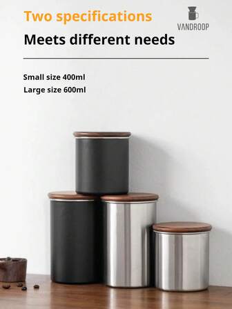 1 件复古咖啡粉密封罐，密封咖啡豆、茶叶、抹茶、干果储存容器，不锈钢 304，户外露营咖啡豆储存罐，小型干货密封储物罐，400ml/600ml，黑色/银色