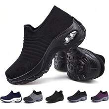 Zapatillas Ortopédicas para Mujer, Tenis Mujer para Caminar, Malla elástica con cojín de Aire con Plataforma de Aire, Zapatos ortopedicos Mujer Cómodos, Transpirables, Ligeros y Antideslizantes - Todo negro - Ver 4