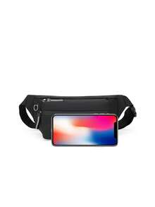 纯色 PU 面料时尚男士功能性酷炫胸包腰包运动风格百搭 - 黑色 - 查看 3