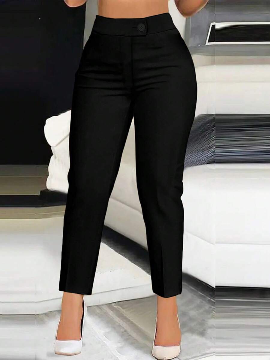 Mujer unicolor Ajuste Delgado Casual Cremallera Botón Bolsillo Uso Diario - Negro - Ver 1
