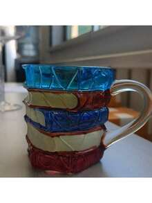 1/2 件彩绘书本堆叠咖啡杯，独特的书形咖啡杯