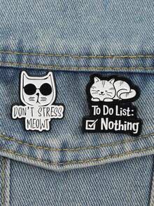 2 piezas Insignia de gato relajado, diseño de estilo perezoso con gafas de sol, lista de tareas en blanco tipo meme, actitud de vida anti-estrés, decoración diaria para mochila, regalo juvenil anti-ajetreo
