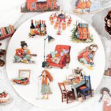 15 件/包冬季风景贴纸，创意美学贴纸贴花，DIY 装饰拼贴工艺材料，节日礼物，个性化剪贴簿学校用品 - 綠色 - 查看 4