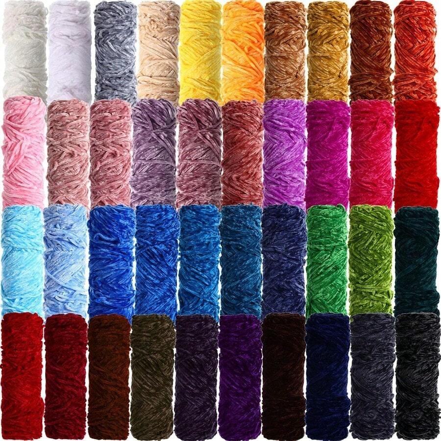 40 Pcs Chunky Chenille Yarn For Crocheting 5240 Yards Bulky Soft Veet Blanket Yarn For Hand Knitting Weaving DIY Craft 3.35oz/100g Per Roll Classic Colors - Màu sắc cổ điển - Xem 1