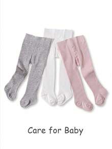 3 Pairs Girls' Pink Solid Color Opaque Princess-Style Tights, Suitable For Daily Matching - Multicolor - View 11