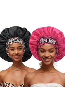 1pc Geometric & Leopard Print Polyester Satin Bonnet, 12 Constellations Personalized Printed Satin Wide-Brimmed Elastic Sleep Cap Hat (Random Printing Pattern) Hair Sleep Cap - Bean Paste Color 15/3 - View 6