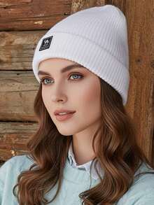 CAMEL CROWN 驼色针织帽，百搭保暖，四季皆宜，月牙形，防风，大号头围，白色羊毛帽，保暖帽