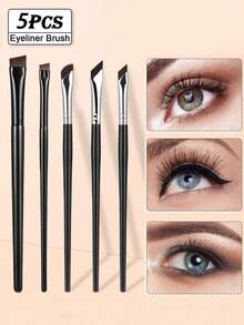 5pcs Precision Eye Makeup Brushes Including Scythe Shaped Eyeliner Brush, Angled Eyeliner Brush, And Eyebrow Brush Professional Eyeliner Brush, Long Handle Reversible Cosmetic Brush Makeup Tools For Sensitive, Delicate, Dry Skin For Easy And Beautiful Eye Makeup