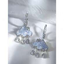 1 Pair Unique Designed Blue Rhinestone Cloud Tassel Drop Earrings, Gorgeous - Bạc - Xem 3