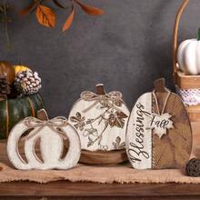 3 Pcs Fall Pumpkin Table Decor Rustic Pumpkin Block Wooden Signs Thanksgiving Wood Tiered Tray Decor Farmhouse Table Centerpiece Autumn Thanksgiving Home Office Decorations