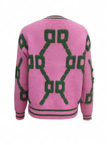 Women's Autumn And Winter Daily Letter Pattern V-Neck Single-Breasted Sweater Coat Long-Sleeved Knitted Cardigan