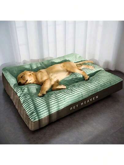 Bekväm randig fyrkantig husdjursbädd - mjuk och hållbar, lämplig för små till stora hundar, året runt, avtagbar, lämplig för hundpensionat, valpuppfostran, inomhus/utomhus, resor och olika tillfällen