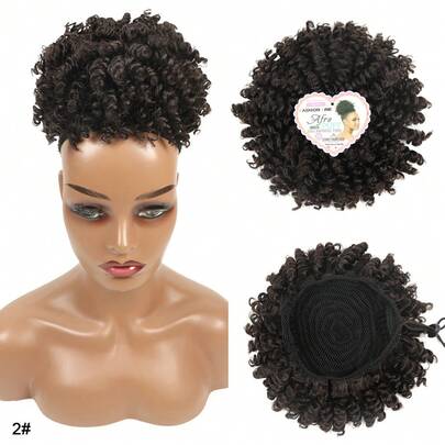 Afro Puff Cacheado Fibra Orgânica Cordão Preto Natural Para Feminina Cabelo Encaracolado Rosquinha Chignon 25cm 85g (Susana)