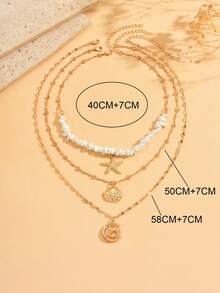 3 件套波西米亚风格合金海星和贝壳吊坠项链，绿松石串珠多层颈链，女士首饰，适合日常佩戴、海滩度假、约会和摄影 - 彩色 - 查看 4