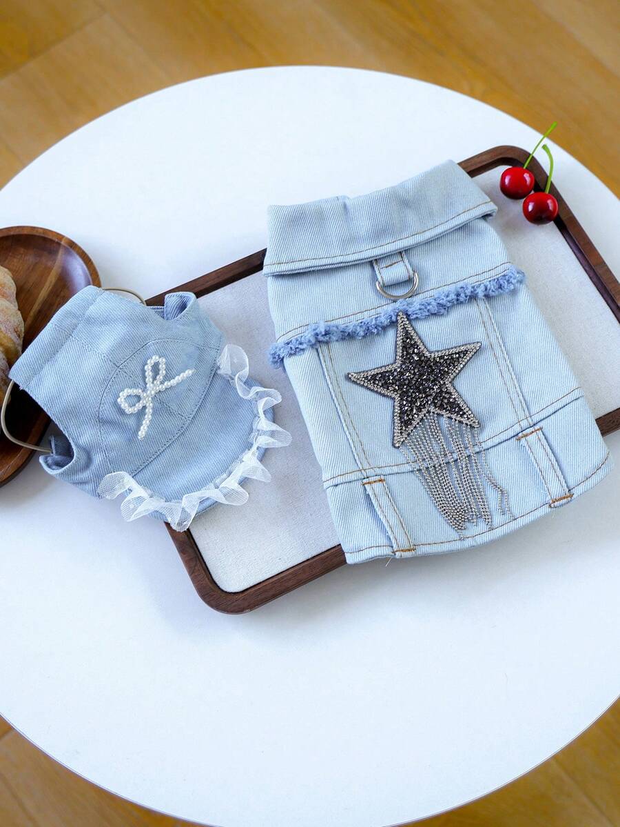 PETCIRCLE 2pcs Pet Clothes, Dog Cat Outfit, Small Dog Puppy Apparel, Cute Stylish Comfortable Jacket + Pearl Hat Set - Multicolor - View 1