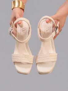 Hemp Rope Platform Thick Heel High Heel Open Toe Sandals, Elegant Waterproof Wedge Casual Slippers, Summer Holiday Fashion Women Shoes