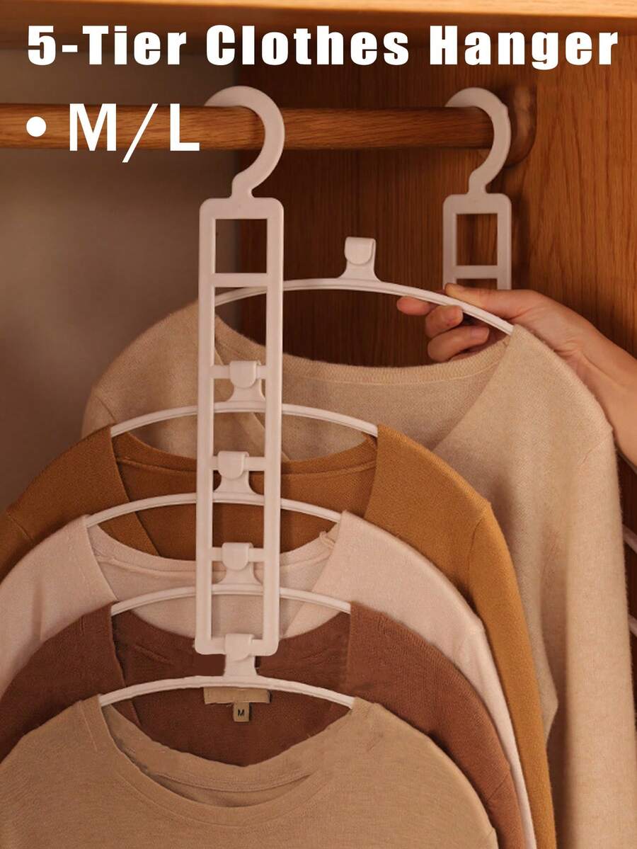 Five In One Multi-Layer Clothes Rack - Space Saving Anti Slip Foam Pad Clothes Rack, Household Clothes Hanging Rack - Detachable Multi-Layer Folding, No Trace Multi-Function Magic Hook, Space Saving Wardrobe Storage Artifact