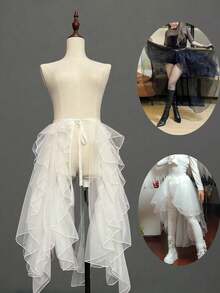 1pc Women's Crystal Mesh Overlay Dress | White, Black | Asymmetric Front Short Back Long Swallow Tail | Asymmetric Mermaid Performance Dress | Asymmetric Puff Dress | Flowing Stage Dress | Glass-Like Voluminous Skirt | One-Piece Small Apron | Ruffled Multi-Layer Trailing Overskirt | Suitable For Weddings, Banquets, Performances, Parties | Bridal, Bridesmaid, Stage Show, Decorative Dress | Cosplay, Photo Shoot, Dance, Performance, Halloween Costume