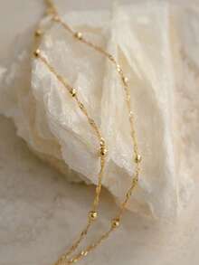 1pc Stainless Steel Gold Color Bracelet, Women's Twist Chain Bracelet, Double Layer Bracelet, Delicate Thin Cord Chain With Beads, Suitable As Gift - Gold - View 4