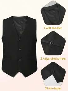 Men's Plus-Size Suit Set, Slim Fit Formal Suit With Vest & Pants, Includes Garment Bag, Ideal For Business, Wedding, Prom - 黑色 - 查看 4