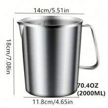 304 Stainless Steel Milk Frother Pitcher, Capacity: 500/1000/1500/2000ML, Stainless Steel Measuring Cup With Handle, Multi-Function Measuring Cup, Marked Coffee Latte Art Milk Frothing Pitcher, Kitchen Gadget, Barista Tool