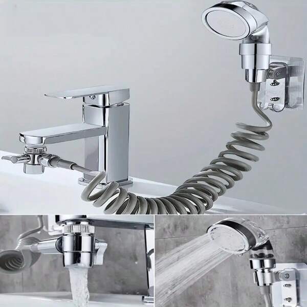 LOMILD 1 Juego de grifería de bañera, ducha y lavabo para baño, incluye rociador de grifo, extensión de grifo, cabezal de ducha, equipo de ducha ajustable, ventosa para montaje en pared, fácil de instalar, adecuado para baños de hogar y hotel