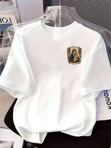 Camiseta femenina religiosa casual estampado gráfico Virgen María flores diseño inspirado  tejido suave holgada cuello redondo manga corta primavera verano uso diario T-shirt - Blanco - Ver 1