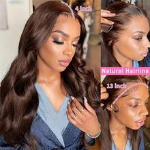 30 Inch HD Lace Front Wigs Human Blended Hair Long Body Wave Wigs For Women 13x4 Frontal Lace HD Transparent Lace Wig 200% Density Natural Brown Color Blended Hair Wig Pre Plucked Wig With Baby Hair - Brown - View 4