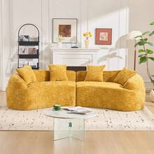 YOGLAD Modern Curved Chenille Sofa Couch, Nordic-Inspired Compressed Cloud Couch For Living Room Bedroom Apartment, Soft Beige 3-Seater Sofa With Comfortable Deep Seating, Boneless Sofa With Skin-Friendly Fabric, No Assembly Required, Small Space Modular Loveseat, Minimalist Modern Sofa Furniture For Home Office Lounge - 黃色 - 查看 8