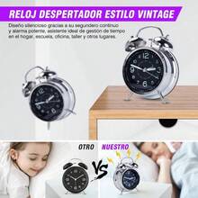Reloj Despertador Analgico Retro Noctilucente, Campana Doble Vintage, Non - Ticking Silencioso, Retroiluminacin - Regalo De Navidad Negro - Negro + 4,65 pulgadas - Ver 5