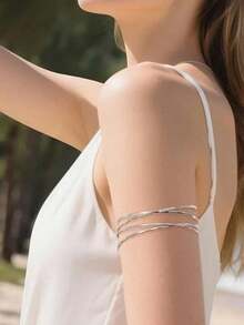 6pcs/Set Geometric Metal Punk Style Hollow Cross Layer Exaggerated Bangle Bracelets For Women - 金子 - 查看 2