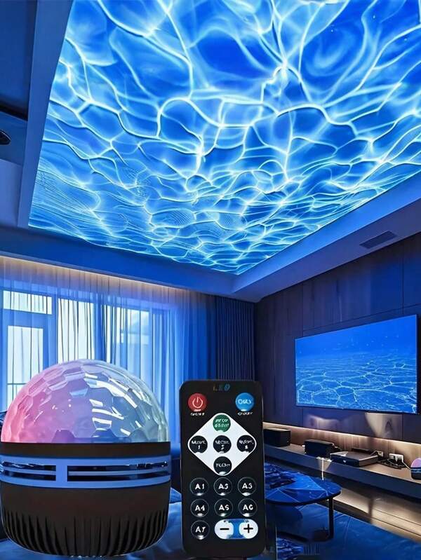 7-Color Ocean Wave Projector Lamp, Bedroom Night Light Projector, Water Light Suitable For Adult Game Room, Home Theater, Ceiling, Room Decor, Christmas Gift, Valentine's Day Gift, Camping Wedding Decor, Halloween Christmas Decor, With Remote Control, USB Powered