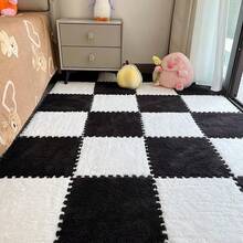 12 alfombrillas cuadradas para moqueta, azulejos entrelazados de felpa, azulejos de espuma EVA antideslizante, construye una zona segura para recámara y sala de juegos (blanco y negro) - Blanco+rosa+púrpura - Ver 1